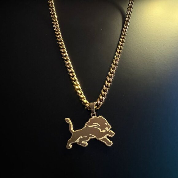 NFL Other - Gold Detroit Lions Necklace - Gold Plated - 5mm Cuban - 22" Chain - NFL